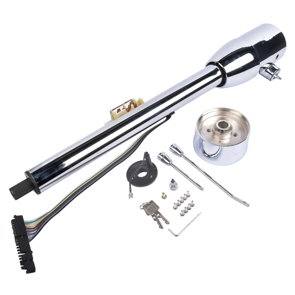 A3- 汽车转向柱 Chrome 28" Tilt Street Rod Floor Shift Steering Column with Key, 9-Hole Adapter-5