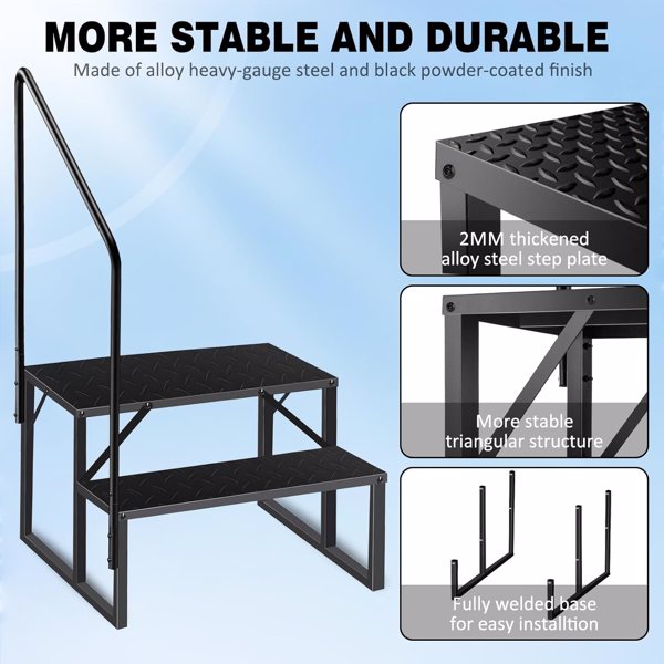 地面游泳池梯，带扶手的 RV 阶梯，重型游泳池阶梯，热水浴缸阶梯，660 磅载重量露营者阶梯凳，移动房屋登高阶梯-3