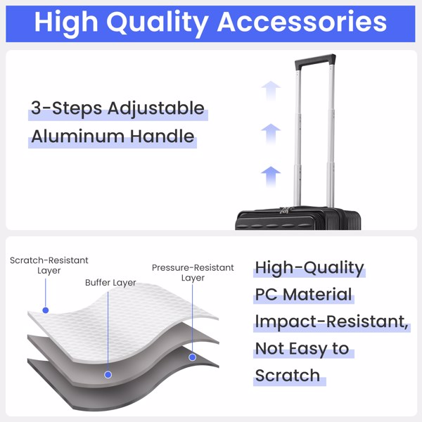 18 英寸手提行李箱，带前开门和笔记本电脑夹层，硬壳行李箱内置 TSA 行李锁，硬壳轻便 PC 旅行箱，适合男女，带万向轮，经航空公司批准,黑-8