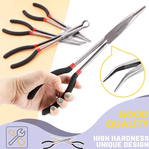 5pcs Long Nose Pliers Set Straight & Bent Tip Mechanic Equipment Tool 11inch S-3