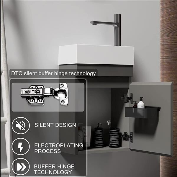 16 英寸小型浴室盥洗台，带水槽，适用于现代浴室的壁挂式浴室盥洗台，一体式白色水槽盆简约大号储物浴室盥洗台-4
