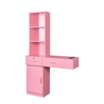 粉色现代简约发廊书桌，多层储物空间