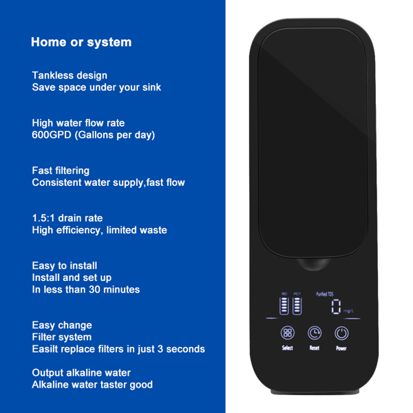 RO纯水机 A8-600G 弱碱性水 黑色 LCD显示屏 110V 美规-11