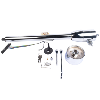 A3- 汽车转向柱 32\\" Floor Shift Tilt Manual Steering Column w/ 9 Hole Wheel Adapter + Key Chrome