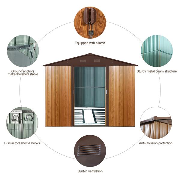 10 英尺 x 8 英尺户外金属储藏棚，带金属地板底座，咖啡色-7