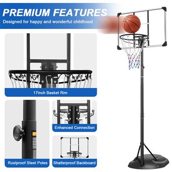 便携式篮球架可调节 7.5 英尺 - 9.2 英尺，带 32 英寸篮板，适合青少年成人室内室外篮球架白色