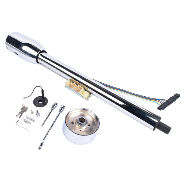 A3- 汽车转向柱 Chrome 30" Manual Tilt Steering Column Floor Shift GM Universal w/ Key+Adapter-4