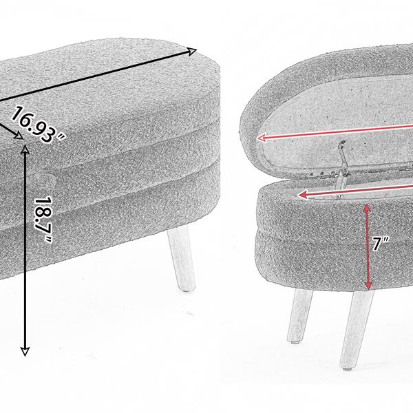 036-Boucle 织物收纳长凳卧室长凳带木腿适用于客厅卧室室内，棕色-16