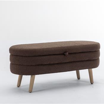 036-Boucle 织物收纳长凳卧室长凳带木腿适用于客厅卧室室内，棕色