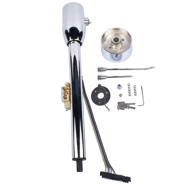 A3- 汽车转向柱 Chrome 28" Tilt Street Rod Floor Shift Steering Column with Key, 9-Hole Adapter-4