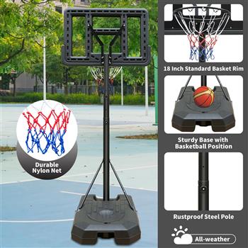 便携式篮球架高度可调节篮球架支架 6.6 英尺 - 10 英尺，带 44 英寸篮板和轮子，适用于成人青少年户外室内