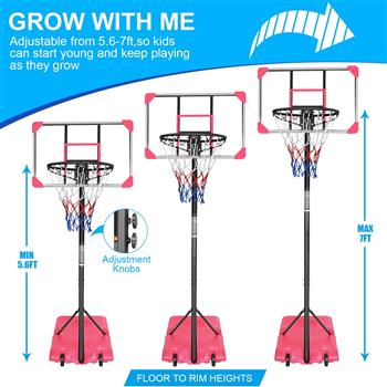 便携式篮球架系统，带稳定底座和轮子，适用于室内室外青少年青年高度可调的 5.6 至 7 英尺篮球架 28 英寸篮板