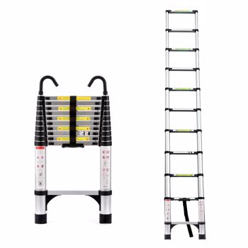 10.5 英尺（约 3.2 米）伸缩梯，多功能折叠梯，带挂钩，铝制伸缩梯，适合房车、阁楼、家庭日常使用，330 磅