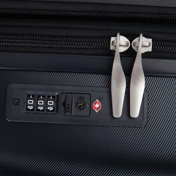 件套行李箱套装 PC 轻便耐用可扩展手提箱，带两个挂钩、双旋转轮、TSA 锁，(21/25/29) 黑色-1