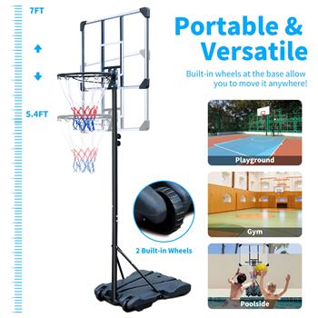 篮球架 便携式篮球架 适用于室内室外篮球架 5.6-7 英尺可调节 32 英寸篮板带轮子