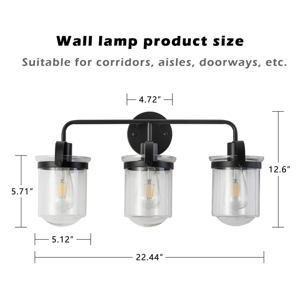 ll Sconce一套3件，带透明玻璃灯罩，现代ll Sconce，工业室内ll浴室灯具客厅厨房水槽上方卧室，E26插座，不包括灯泡【周末无法发货，请谨慎下单】-11