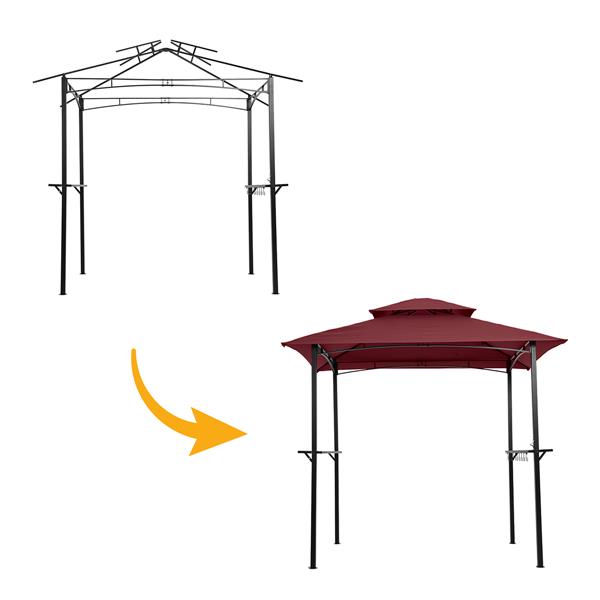 户外烧烤凉亭 8 x 5 英尺，遮蔽帐篷，双层软顶天篷和钢架，带挂钩和吧台，酒红色-10