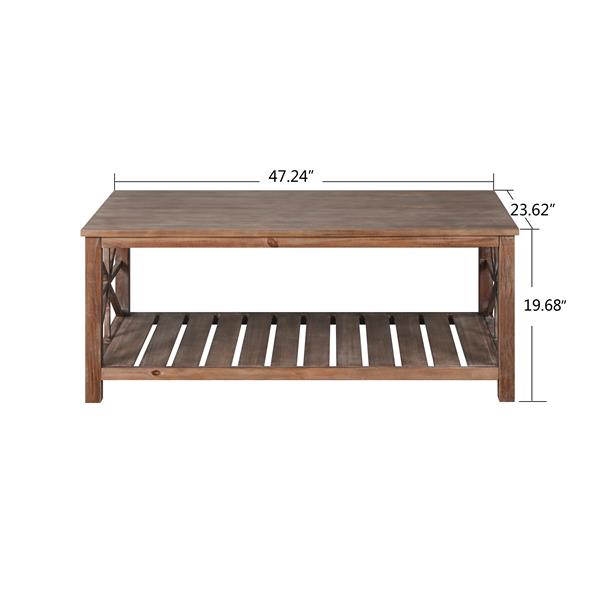 47 英寸现代咖啡桌带储物架，农舍矩形客厅中心桌，适合小空间（古董棕色）-1