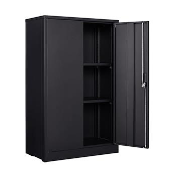 带锁门和可调节搁板的金属储物柜，折叠式文件储物柜，适用于家庭办公室、学校、车库的折叠式储物柜，黑色