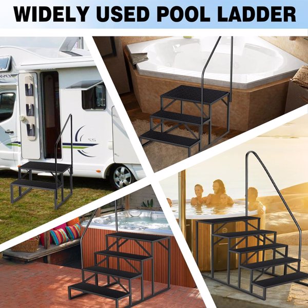 Swimming pool ladder (above ground pool), 3 step stool ladder (with handrails), 440 lbs load bearing spa ladder, heavy duty hot tub ladder (for home outdoor, stairs, patio). -11