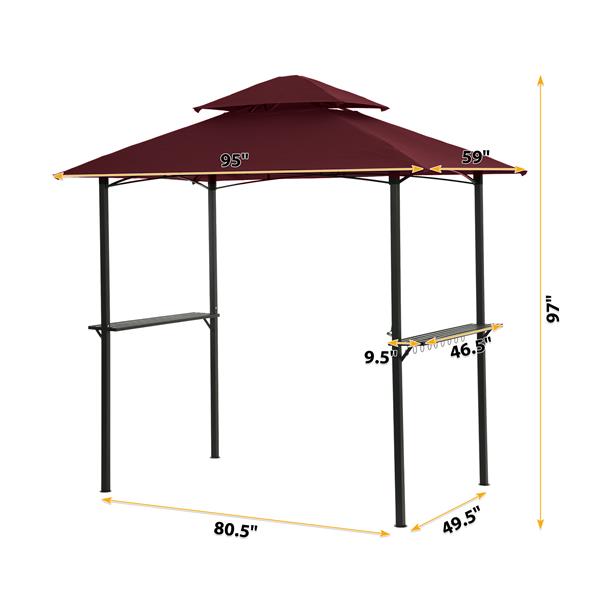 户外烧烤凉亭 8 x 5 英尺，遮蔽帐篷，双层软顶天篷和钢架，带挂钩和吧台，酒红色-4