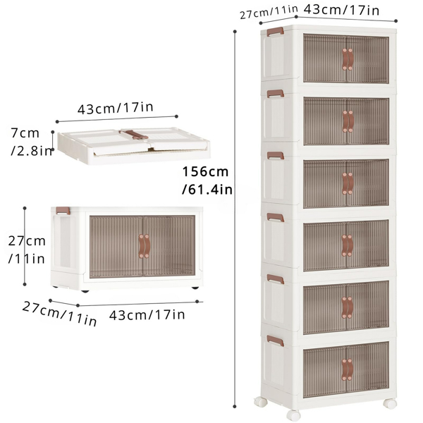 6层折叠式储物箱，带门和轮子，可折叠储物箱可堆叠储物整理器和储物容器箱，白色（6层）（周末不发货，禁售亚马逊）-3