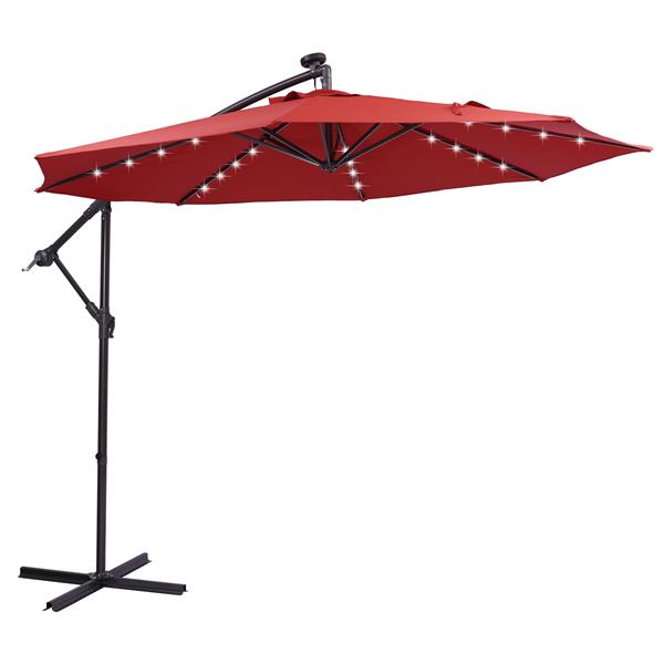 10 英尺太阳能 LED 露台户外遮阳伞悬挂式悬臂遮阳伞偏置遮阳伞易于打开调节，配有 32 个 LED 灯-18