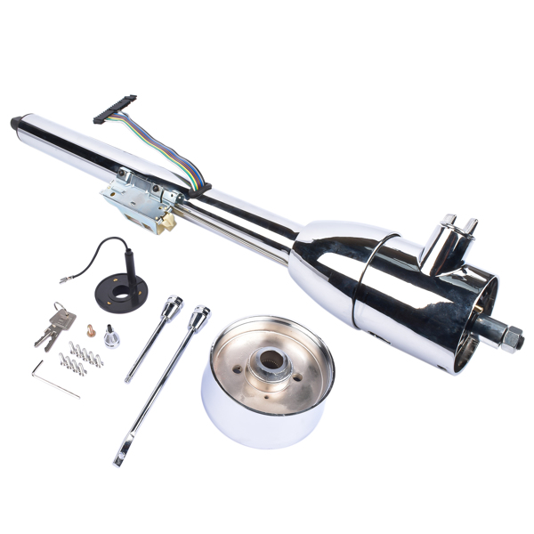 A3- 汽车转向柱 Chrome 30" Manual Tilt Steering Column Floor Shift GM Universal w/ Key+Adapter-2