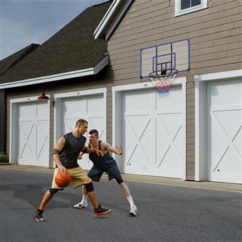 壁挂式篮球架，45 x 29 英寸防碎背板，折叠篮筐，耐用篮筐和全天候网状结构，适合室内和室外使用