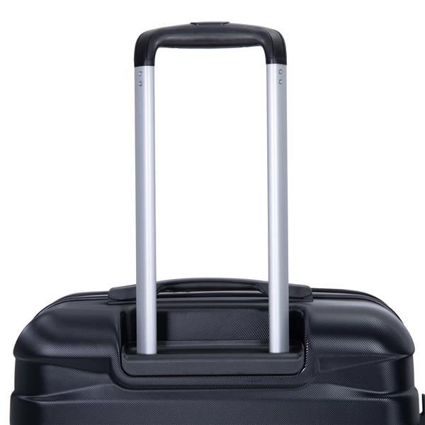 件套行李箱套装 PC 轻便耐用可扩展手提箱，带两个挂钩、双旋转轮、TSA 锁，(21/25/29) 黑色-3
