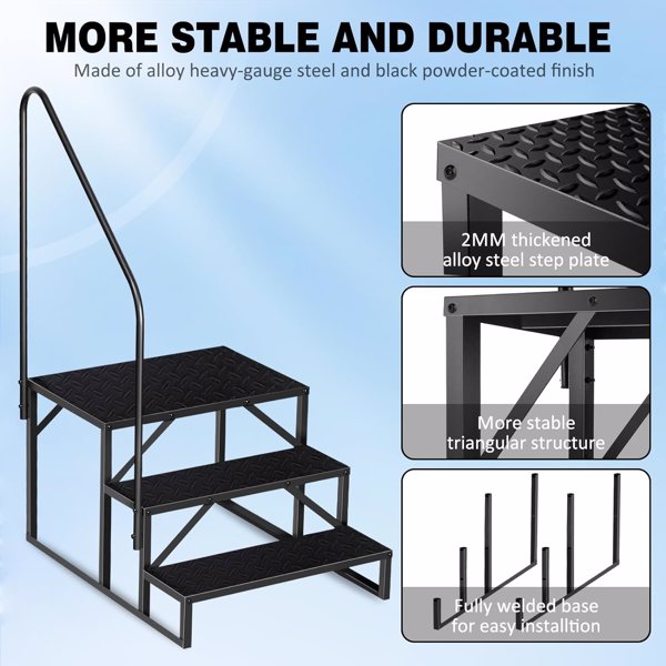 游泳池阶梯（地上泳池），3 级凳梯（带扶手），440 磅承重 SPA 阶梯，重型热水浴缸阶梯（适用于家庭户外、楼梯、露台）。-3