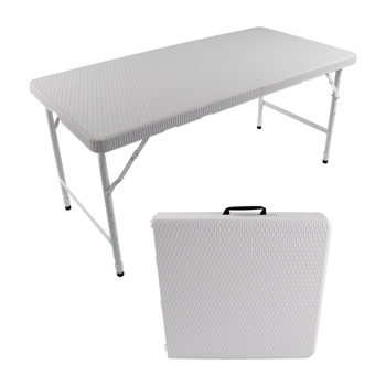4 英尺藤制折叠桌，适用于室内和室外，便携式折叠桌，藤条编织，白色