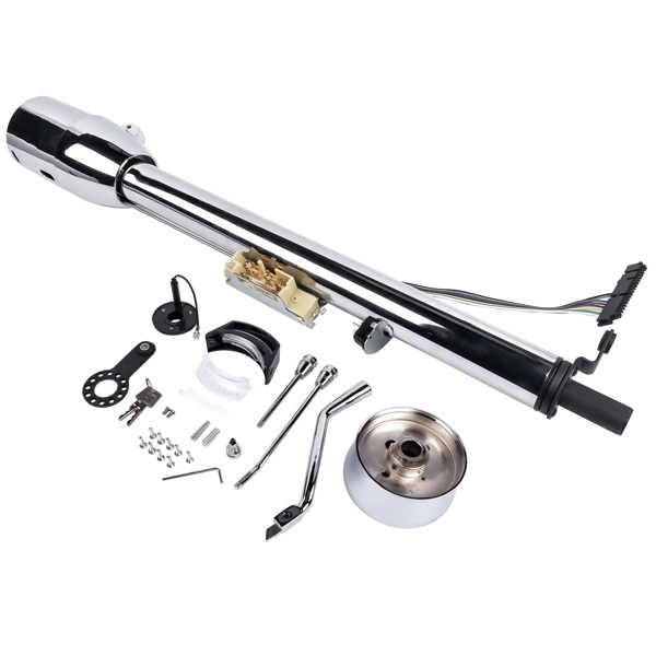 A3- 汽车转向柱 Chrome 30" Steering Column Hot Street Rod Tilt Automatic with Key and Adapter-3