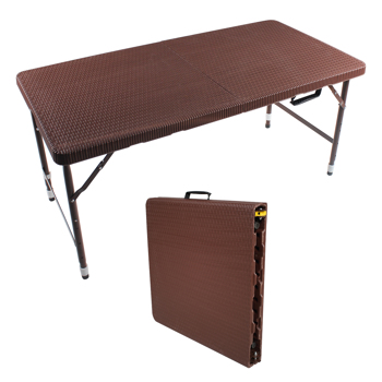 4 英尺藤制折叠桌，适用于室内和室外，便携式折叠桌，藤条编织，棕色
