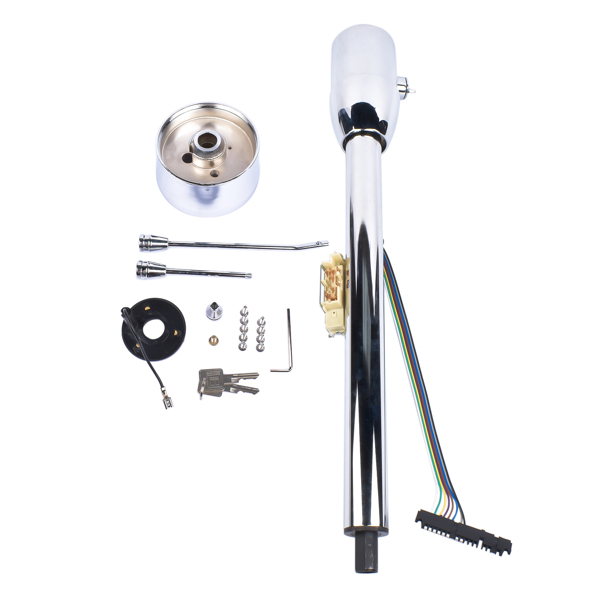 A3- 汽车转向柱 Chrome 30" Manual Tilt Steering Column Floor Shift GM Universal w/ Key+Adapter-6