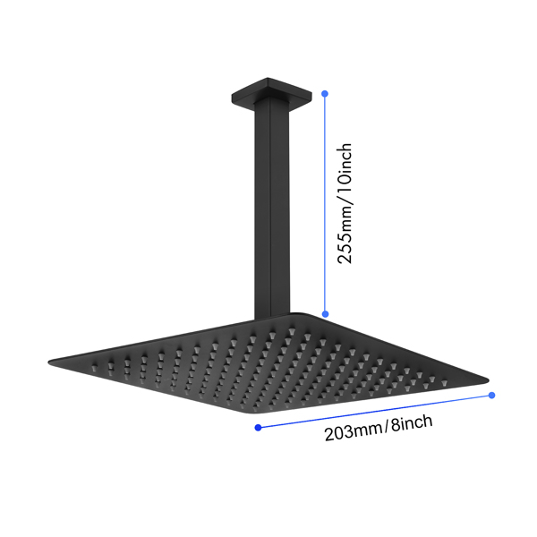 8 英寸高压雨淋式淋浴喷头，304 不锈钢方形淋浴喷头，带自清洁喷嘴，全身覆盖-9