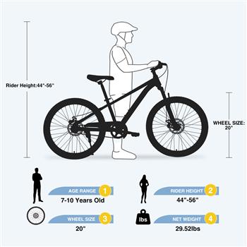 山地自行车，20 英寸 MTB，适合 7-10 岁男孩和女孩，多种颜色