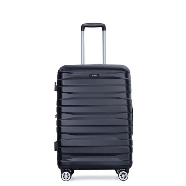 件套行李箱套装 PC 轻便耐用可扩展手提箱，带两个挂钩、双旋转轮、TSA 锁，(21/25/29) 黑色-14