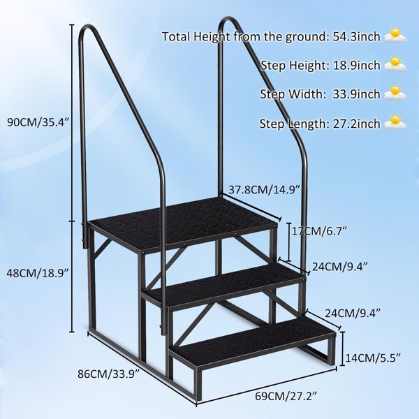 Swimming Pool Ladder Above Ground, RV Steps with Handrail, Heavy Duty Pool Step Hot Tub Steps, 660 lbs Weight Capacity Camper Step Stool Mobile Home Stair for Getting High-2