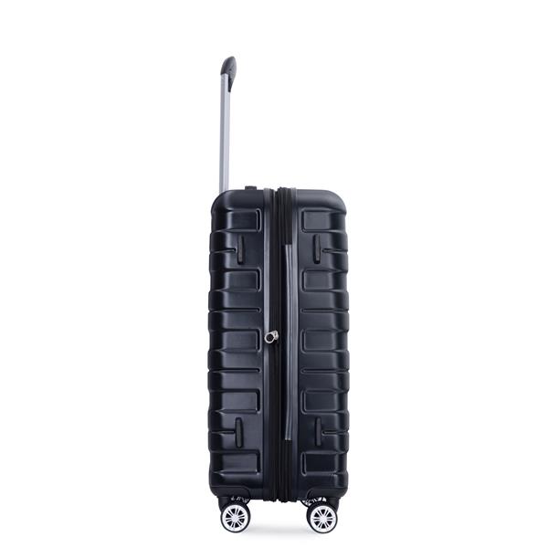 件套行李箱套装 PC 轻便耐用可扩展手提箱，带两个挂钩、双旋转轮、TSA 锁，(21/25/29) 黑色-11