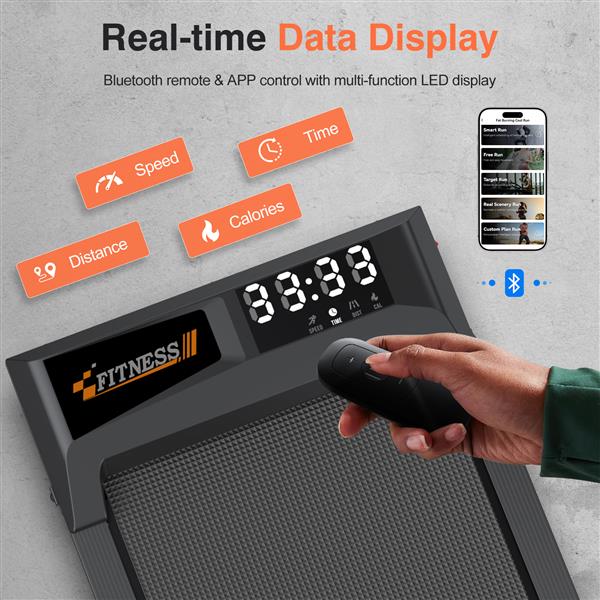 带倾斜度的办公桌下跑步机、家庭/办公室步行垫、便携式步行跑步机 2.5HP、步行慢跑机，承重 265 磅，应用程序远程控制 LED 显示屏-3