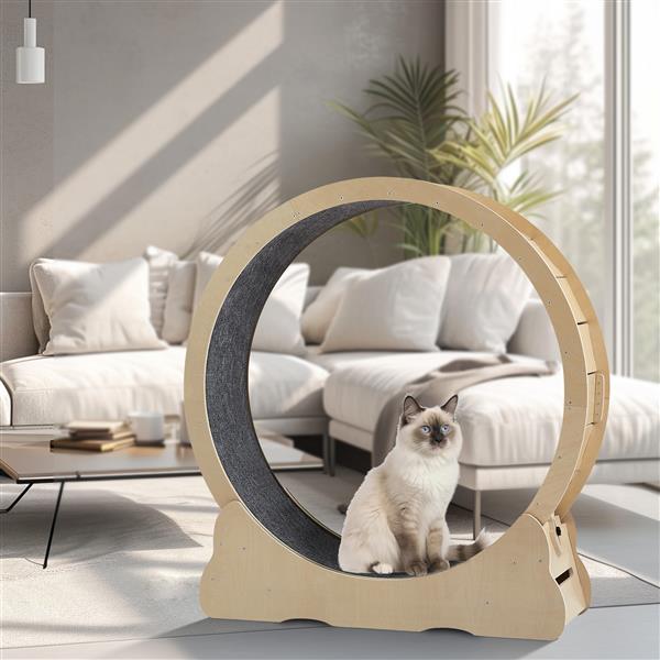 Cat Exercise Wheel - Indoor Cat Treadmill with Carpet Track, Safe Cat Treadmill with Latch, Cat-Specific Weighted Wheels, Make Cat Exercise Fun, Natural Wood Color, 39.4"L x 13.2"W x 41.3"H - 23