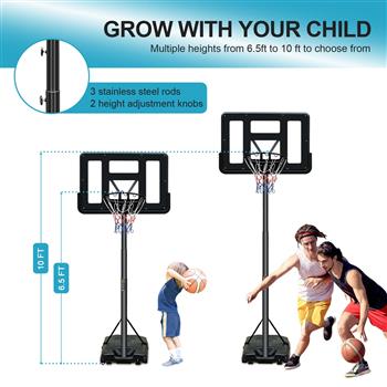 篮球架 便携式篮球架系统 6.5-10 英尺可调节 44 英寸篮板 适用于室内室外 黑色