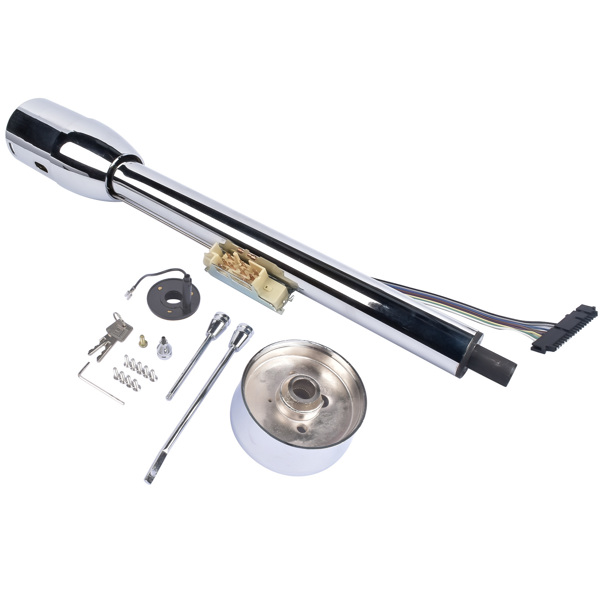 A3- 汽车转向柱 Chrome 28" Tilt Street Rod Floor Shift Steering Column with Key, 9-Hole Adapter-2