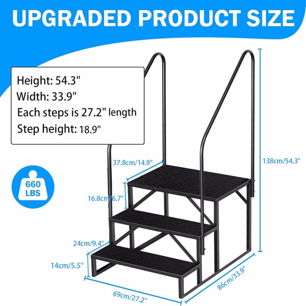 RV Step 3 Step Ladder, Upgrade RV Step with Handrails, Heavy Duty RV Stairs with Anti-Slip Pedal Hot Tub Steps, Removable Camper Step for Spa/Porch/Pet/Mobile Home-2