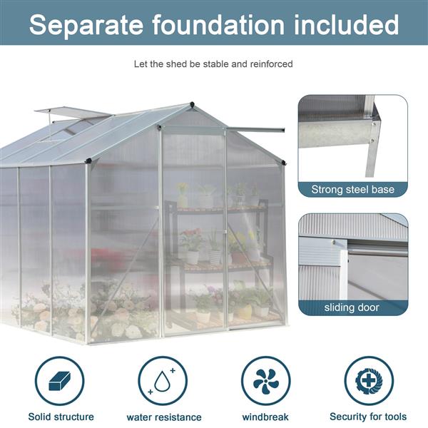 聚碳酸酯温室，6 英尺 x 8 英尺重型步入式植物园温室，适用于后院/户外-8