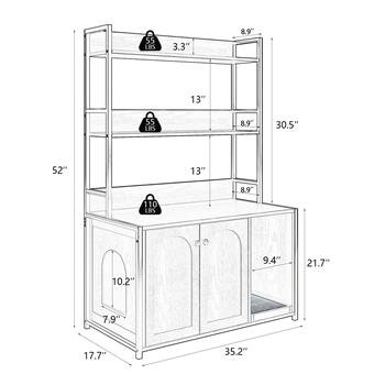 大型猫砂盆围栏带架子存储，隐藏式猫洗手间家具，带抓板的木制猫屋，带 2 个门的坚固室内猫柜（棕色）
