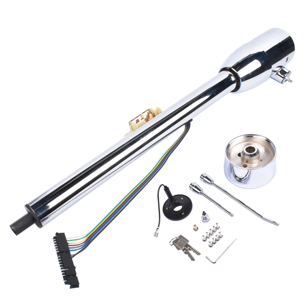 A3- 汽车转向柱 Chrome 30" Manual Tilt Steering Column Floor Shift GM Universal w/ Key+Adapter-5