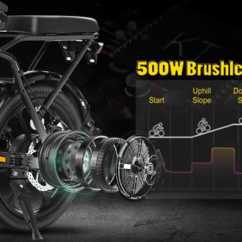 成人电动自行车 500 W 电机 15.5 MPH 最大速度，16 英寸轮胎，42 V 10.4 AH 可拆卸电池，适用于电动自行车，多重减震，城市通勤，可折叠成人电动自行车