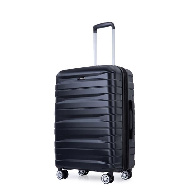 件套行李箱套装 PC 轻便耐用可扩展手提箱，带两个挂钩、双旋转轮、TSA 锁，(21/25/29) 黑色-23